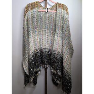 PINKLICIOUS Multicolor Striped Knit Poncho Fringe Trim One Size‎